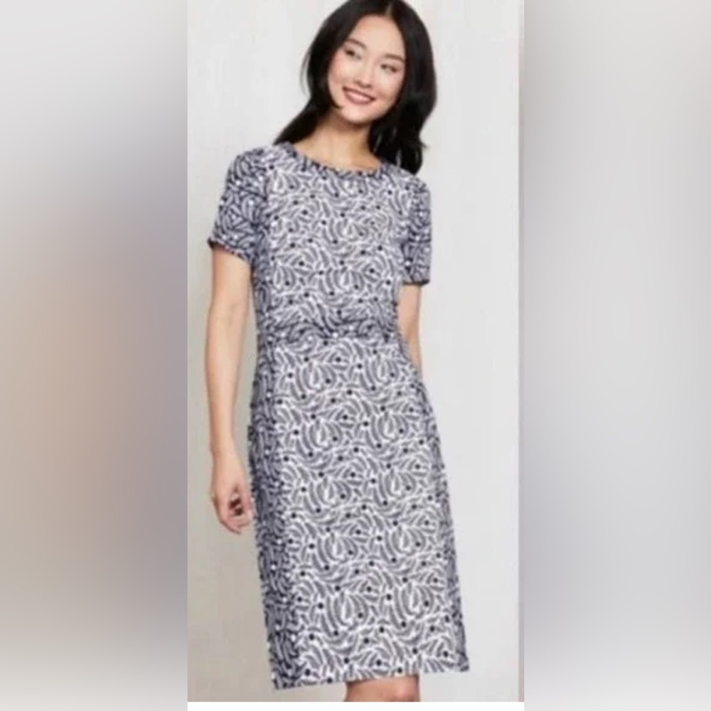 Boden Elegant Navy and White Botanical Floral Dress. Size-14L